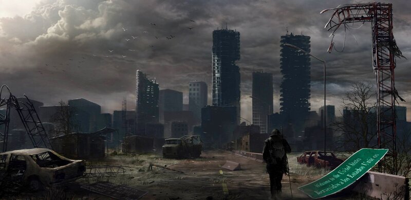 Person in Ruined City — Gray, Dramatic, Afternoon