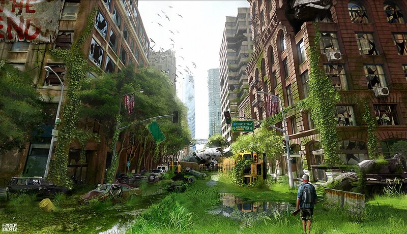 Person in Ruined City — Green