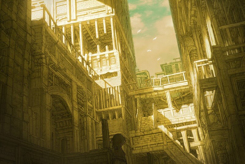 Person in Ruined City — Yellow, Dramatic