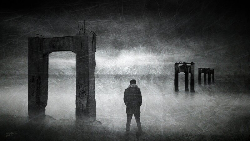 Person in Ruined Landscape — Black