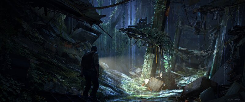 Person in Ruined Structure