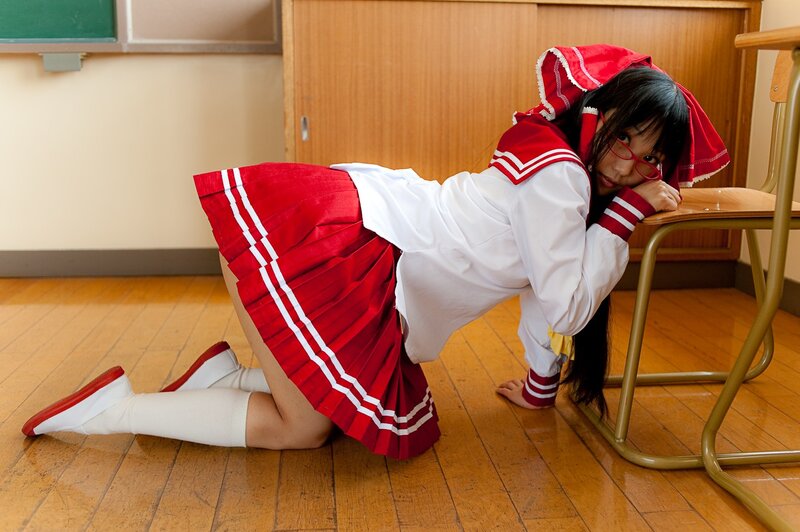 Person in School Uniform — Red, Playful, Photograph, School Desk