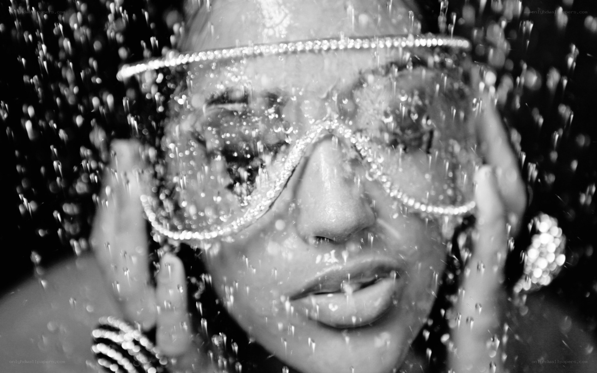person in shower with goggles