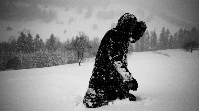 person in snowstorm
