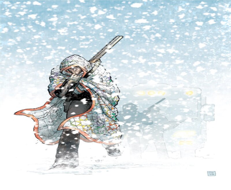 Person in Snowstorm with Rifle