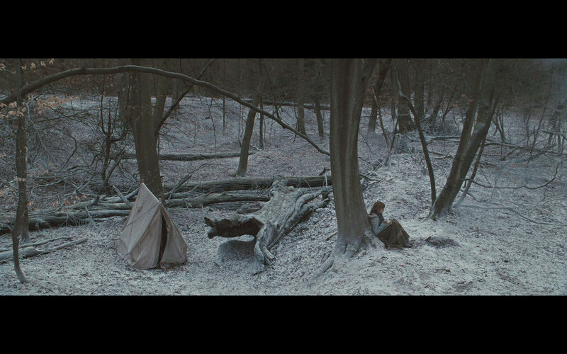person in snowy forest