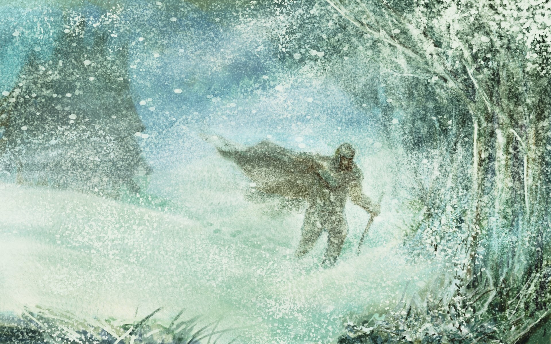 person in snowy forest