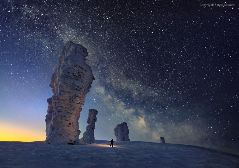Person in Snowy Landscape — Blue, Serene, Night