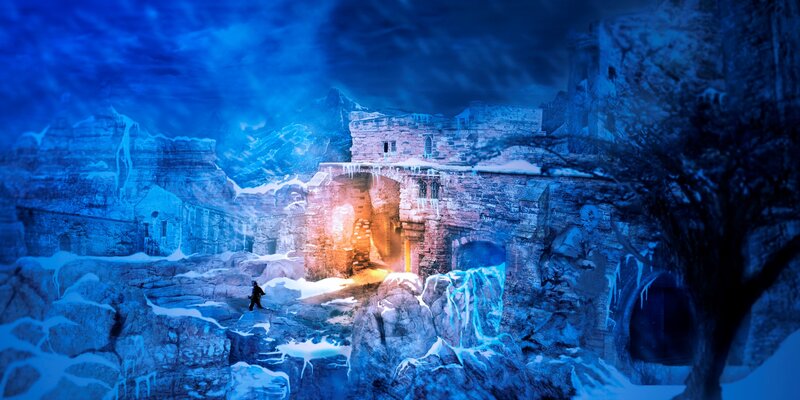 Person in Snowy Ruins