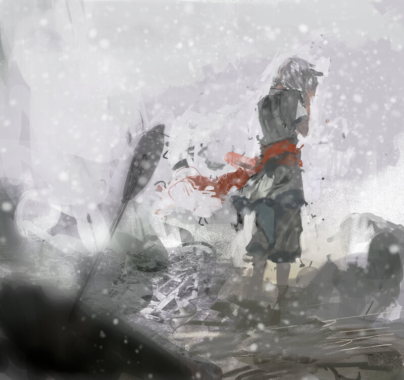 Person in Snowy Wreckage