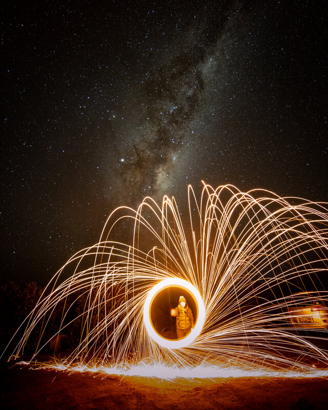 Person in Steel Wool Fire