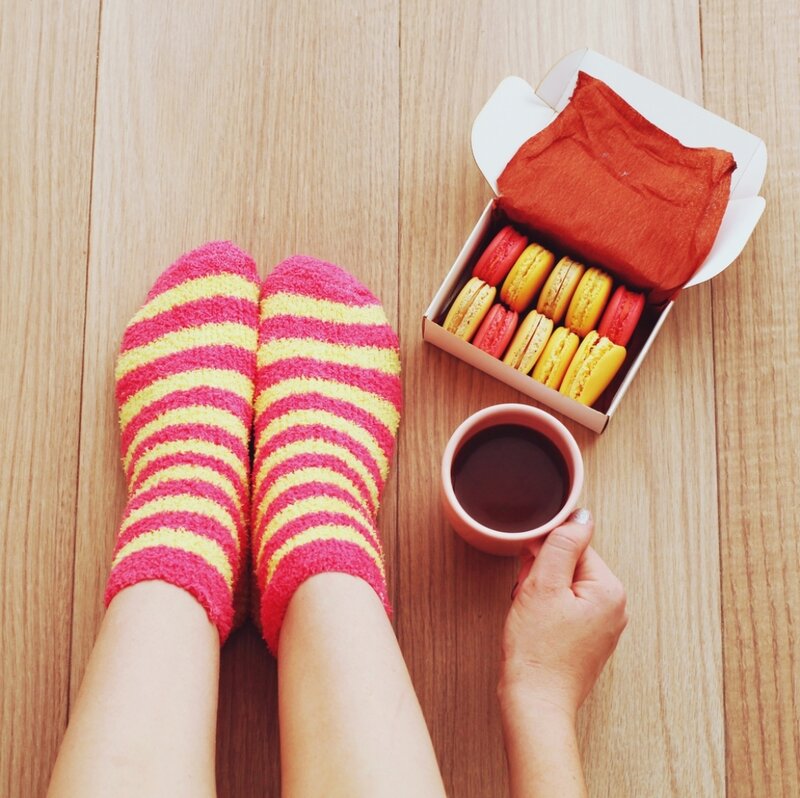Person in Striped Socks — Pink, Cozy