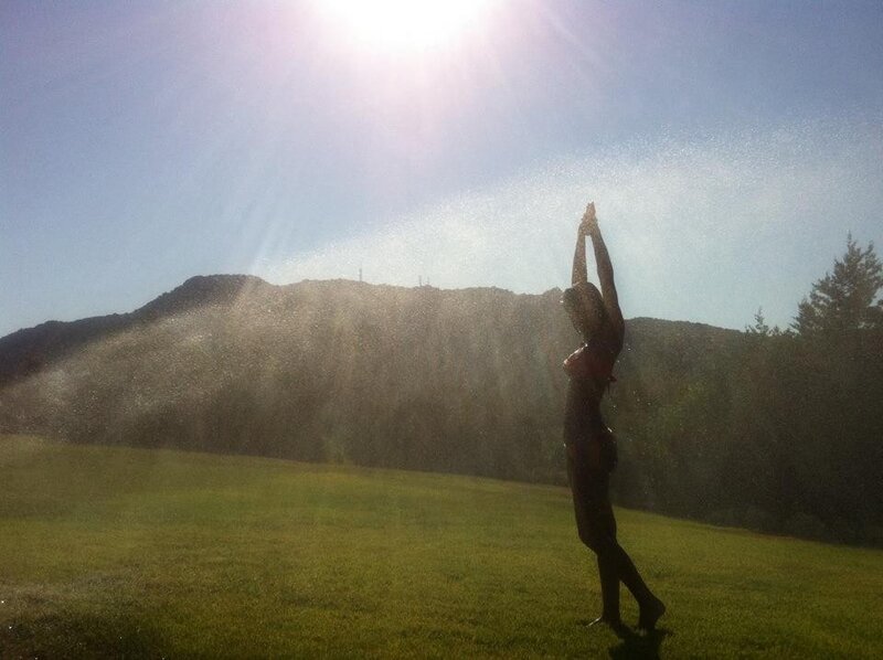 person in sunlit field