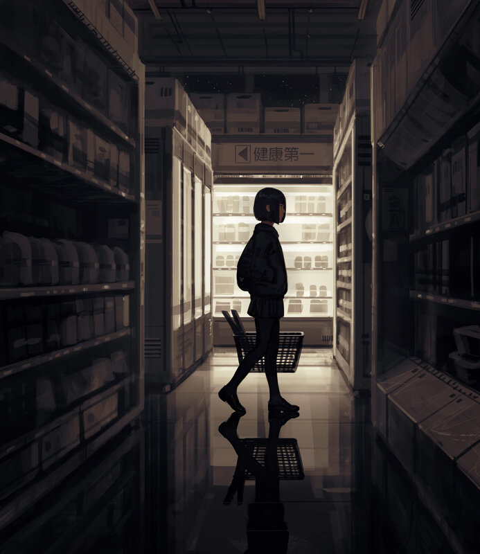 Person in Supermarket Aisle