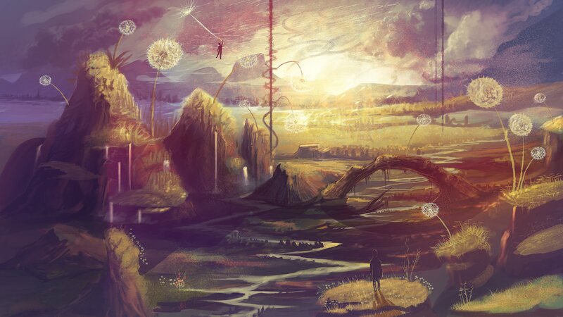 Person in Surreal Landscape — Purple