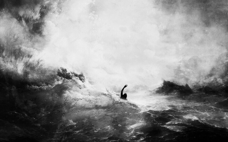 Person in Turbulent Water — Black