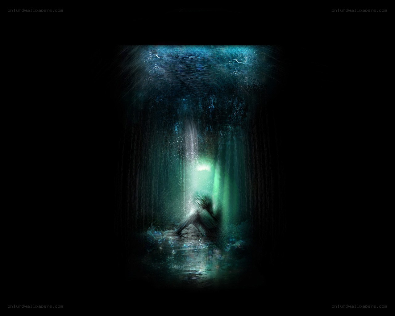 person in underwater light