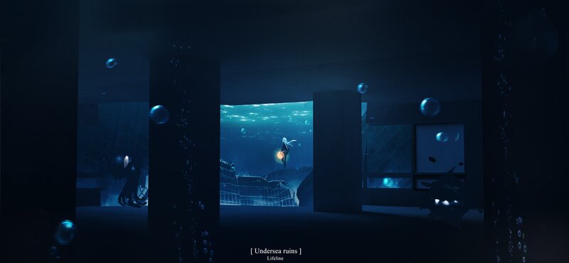 Person in Underwater Ruins