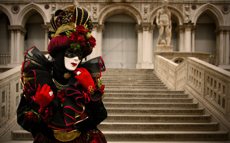 Person in Venetian Costume — Black, Dramatic