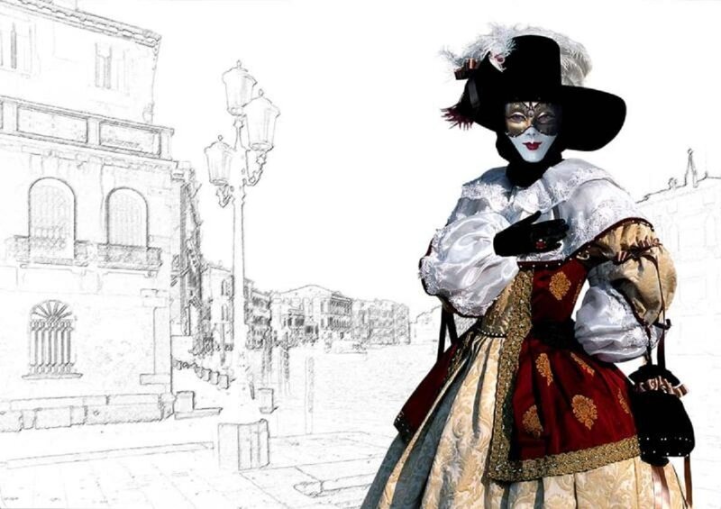 Person in Venetian Costume — Red, Dramatic