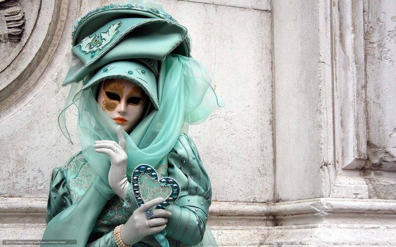 Person in Venetian Costume — Teal, Dramatic
