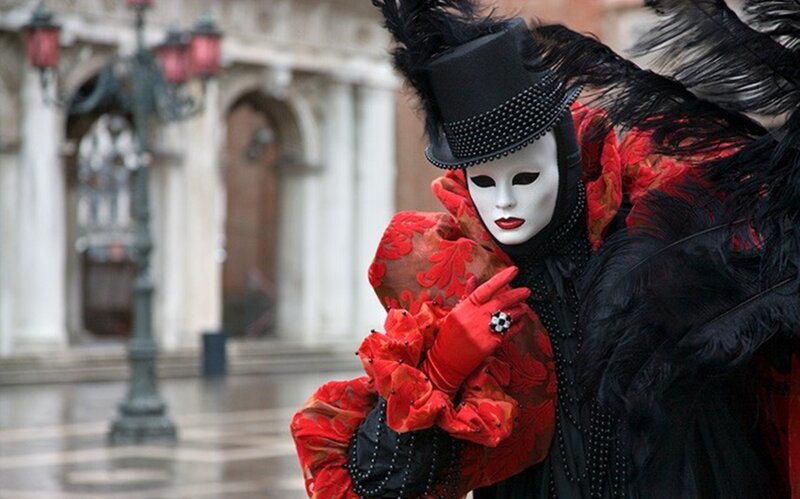 Person in Venetian Mask — Black, Dramatic, Photograph