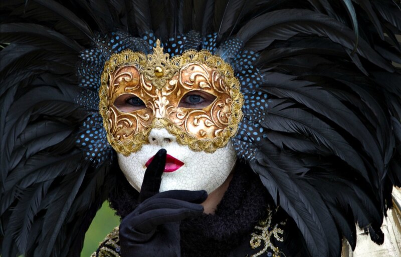 Person in Venetian Mask — Black, Dramatic