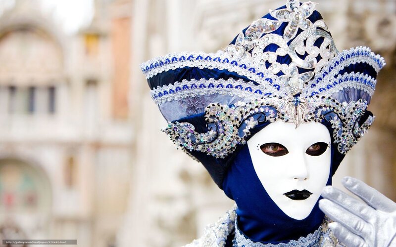 Person in Venetian Mask — Blue, Dramatic, Afternoon