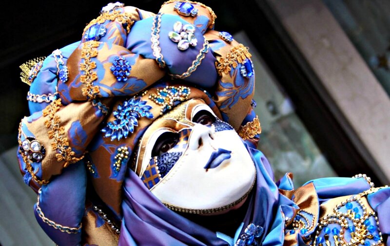 Person in Venetian Mask — Blue, Dramatic