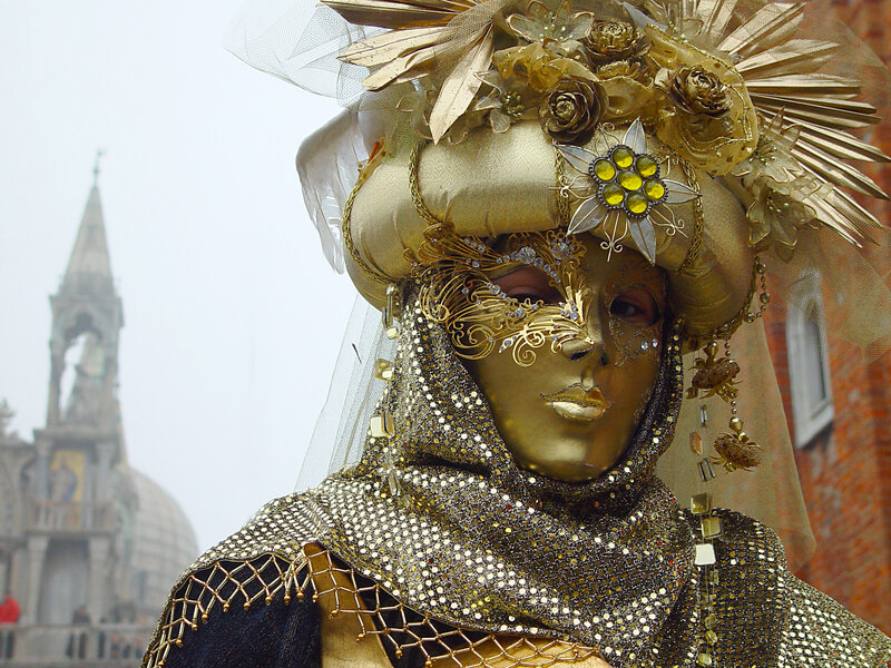 Person in Venetian Mask — Gold, Festive