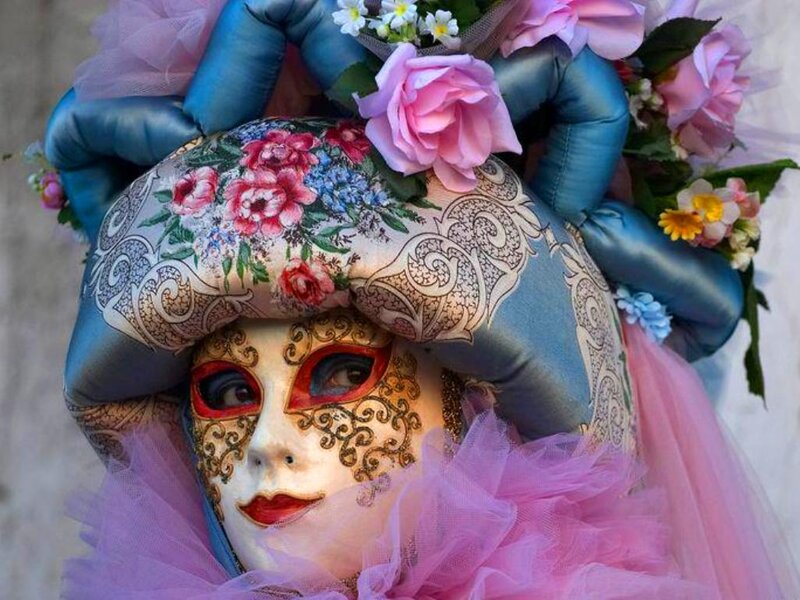 Person in Venetian Mask — Pink, Festive, Photograph