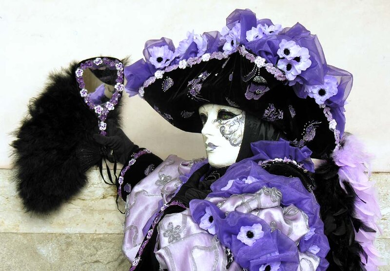 Person in Venetian Mask — Purple, Dramatic, Photograph
