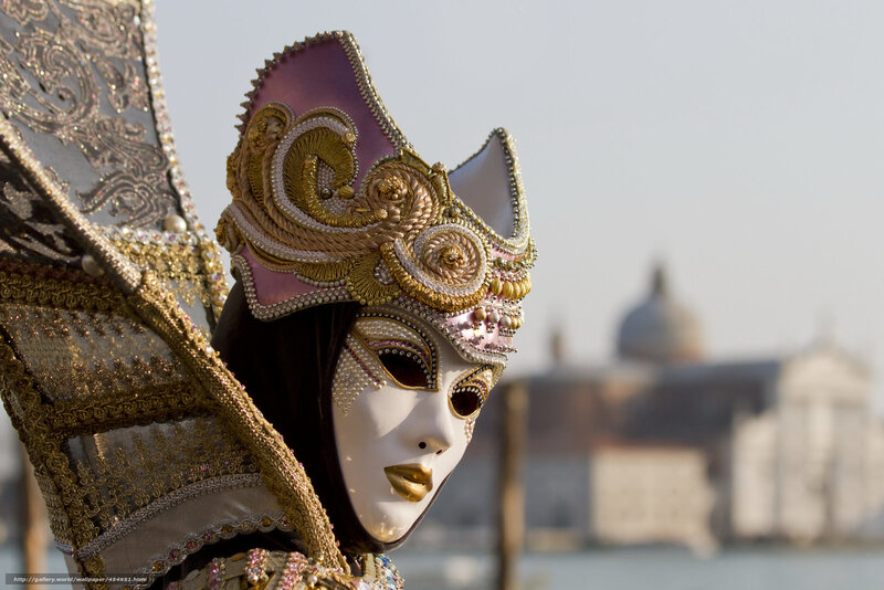 Person in Venetian Mask — White, Dramatic, Afternoon, Photograph, Costume