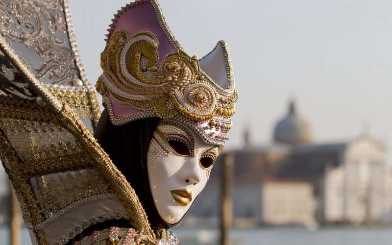 Person in Venetian Mask — White, Dramatic, Afternoon