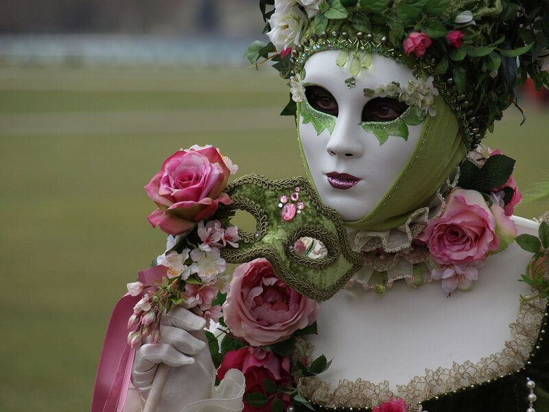 Person in Venetian Mask — White, Festive, Afternoon