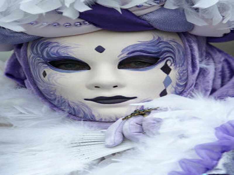 Person in Venetian Mask — White, Festive, Photograph, Feathers