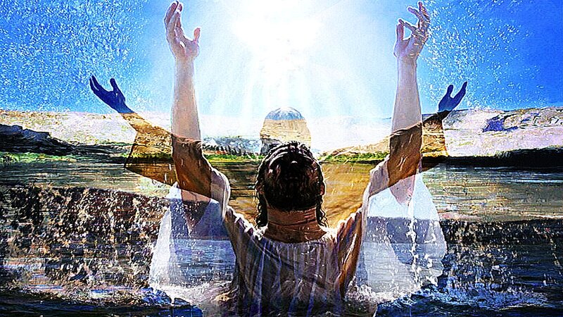 Person in Water with Arms Raised — Blue
