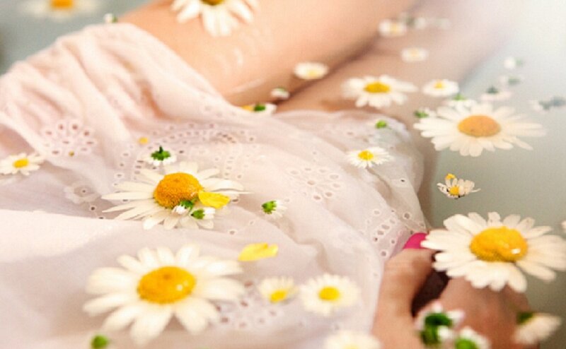 Person in Water with Daisies