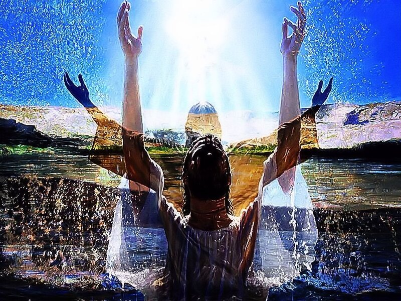 Person in Water with Raised Arms