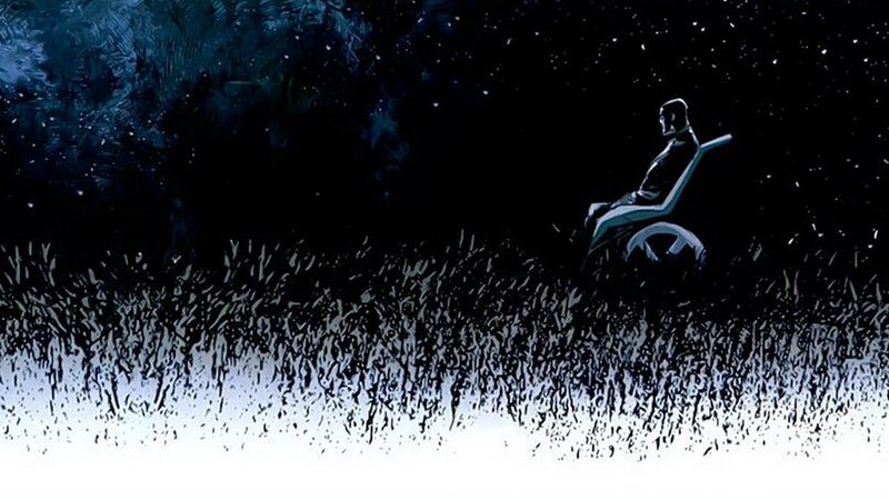 person in wheelchair at night
