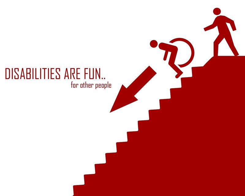 Person in Wheelchair Climbing Stairs — Red