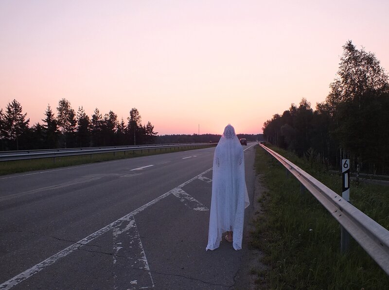 Person in White Cloak — Pink