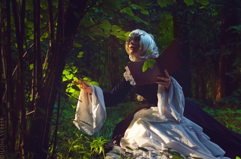 Person in White Dress — Green, Dramatic