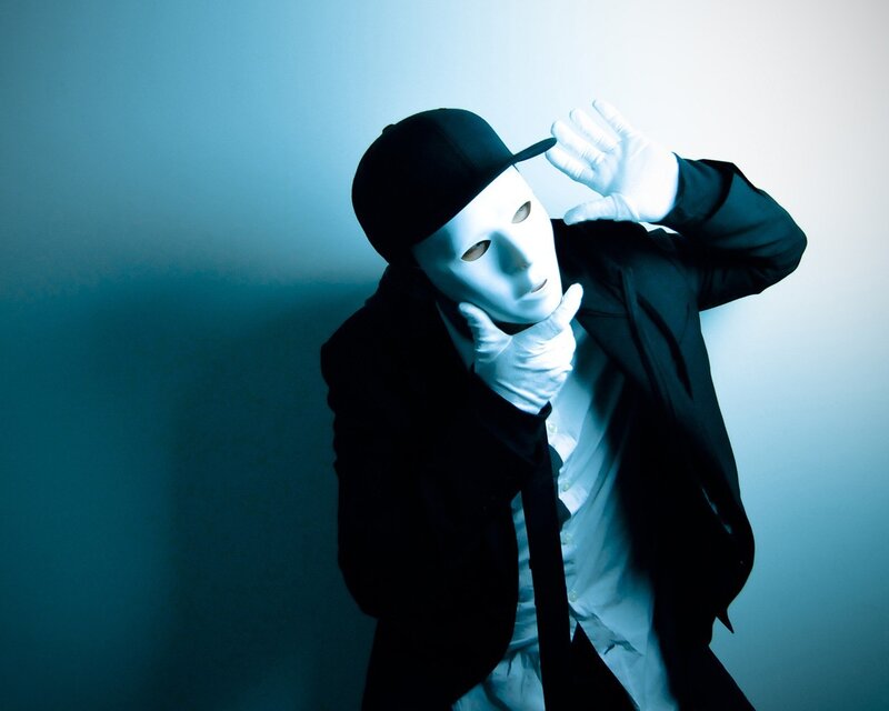 Person in White Mask — Dramatic, Photograph, Suit