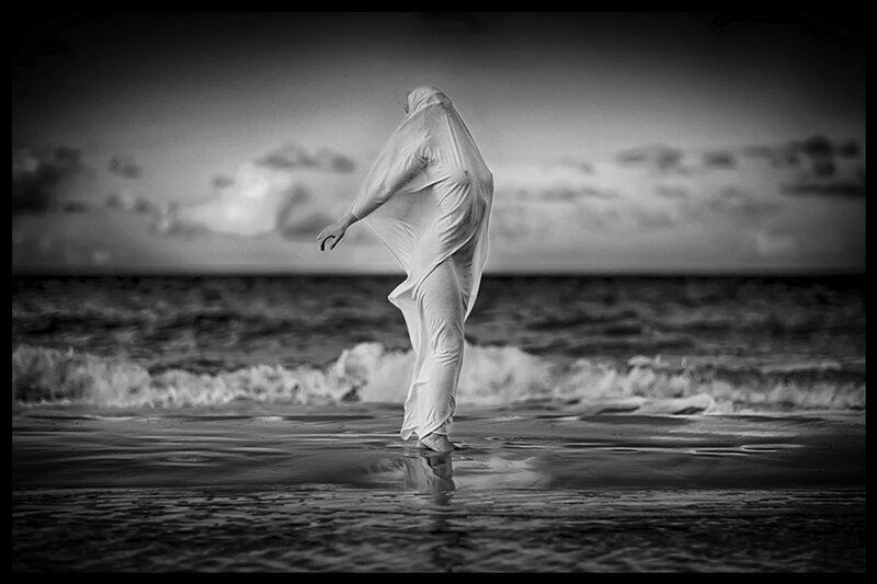 Person in White Robe — Black, Dramatic