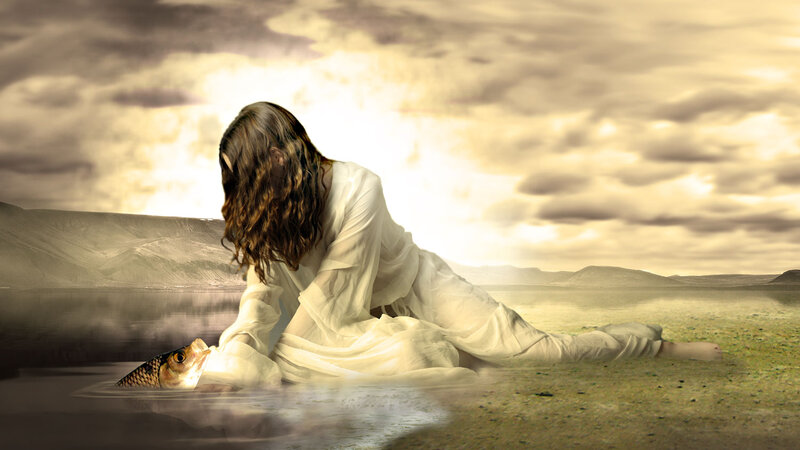 Person in White Robe — Dramatic, Sunset