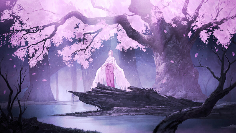 Person in White Robe — Purple, Serene