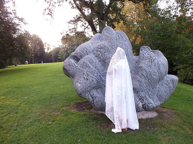 Person in White Veil — Green, Serene