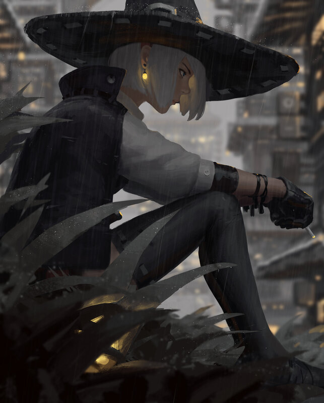 Person in Wide-brimmed Hat — Gray