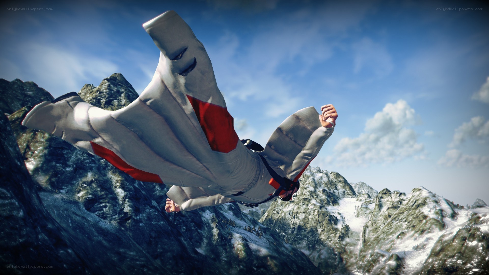 person in wingsuit flying